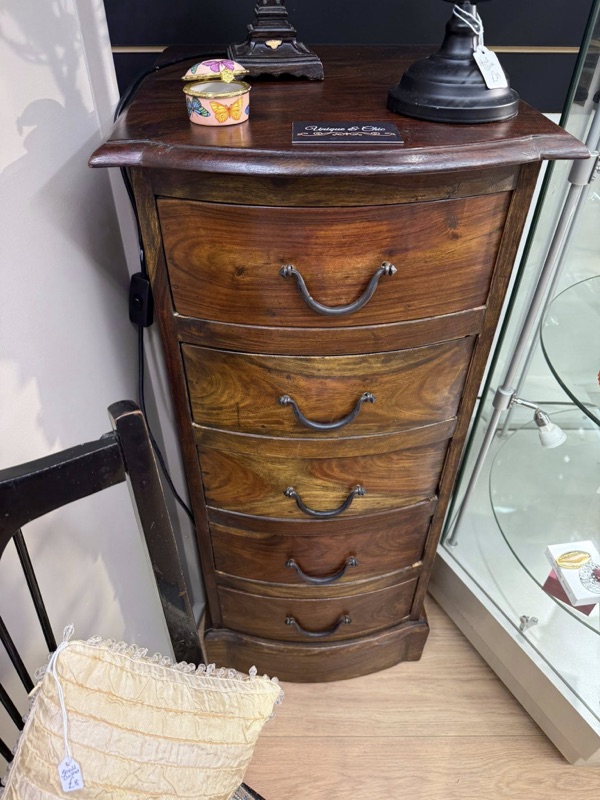 Antique Dark Wood Bow-Front Tallboy Chest